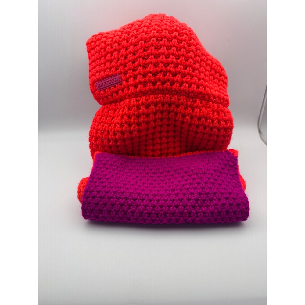 Bright Red Knit Beanie and Fuchsia Scarf Set - Women's Accessories